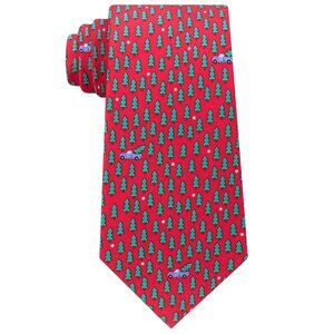 TOMMY HILFIGER Red Green Christmas Tree Pick-up Polka Dot Tail Silk Tie